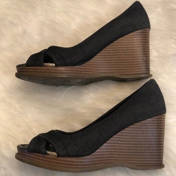 American Eagle denim open toe‎ wedges Women’s Size 6.5 - Picture 7 of 7